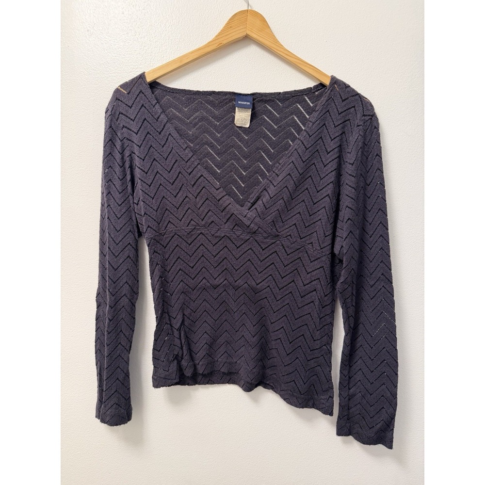 Vintage Y2K Whisper Blue Chevron Open-weave Long Sleeve Shirt Top Women's Large